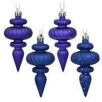 View 4" Cobalt Shiny Matte Glitter Sequin Finial Ornament (8 pack)