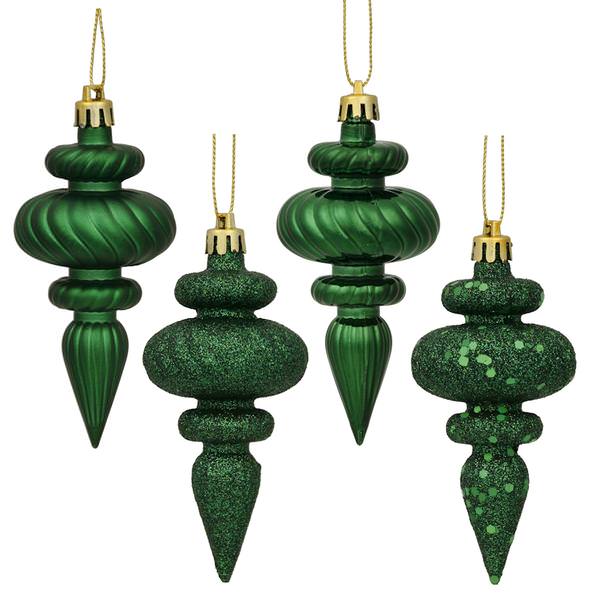 4" Emerald Shiny Matte Glitter Sequin Finial Ornament (8 pack)