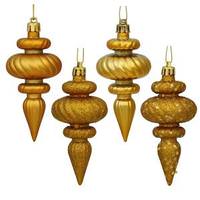 Vickerman 4" Antique Gold Finial Shiny Matte Glitter Sequin Ornament (8 pack)