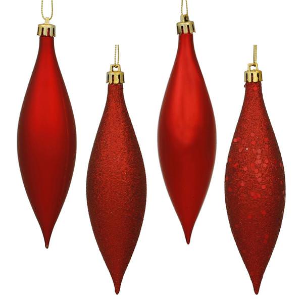 5.5" Red Shiny Matte Glitter Sequin Drop Ornament (8 pack)