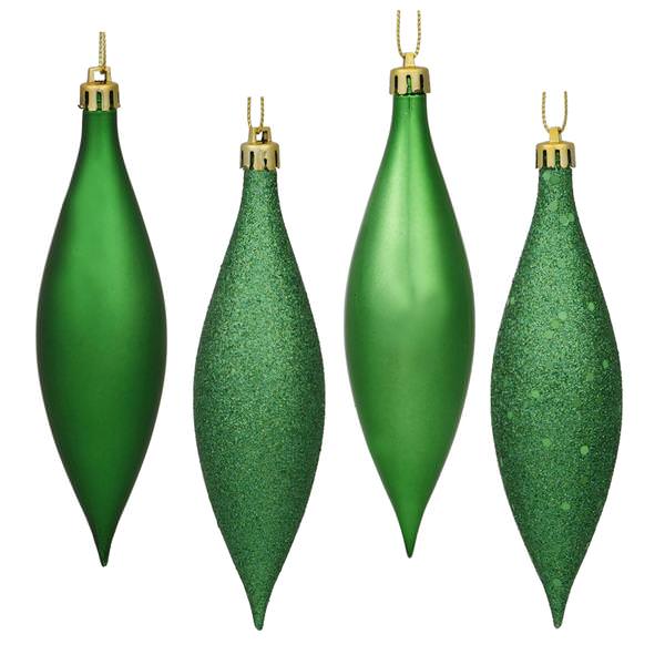5.5" Green Shiny Matte Glitter Sequin Drop Ornament (8 pack)