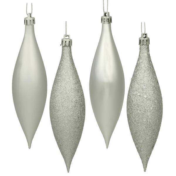 5.5" Silver Shiny Matte Glitter Sequin Drop Ornament (8 pack)