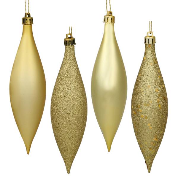 5.5" Gold Shiny Matte Glitter Sequin Drop Ornament (8 pack)