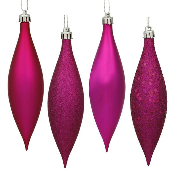 5.5" Magenta Shiny Matte Glitter Sequin Drop Ornament (8 pack)