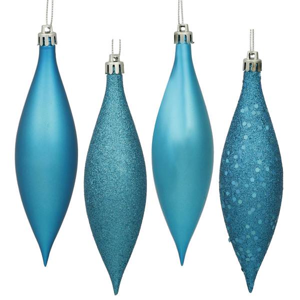 5.5" Turquoise Shiny Matte Glitter Sequin Drop Ornament (8 pack)