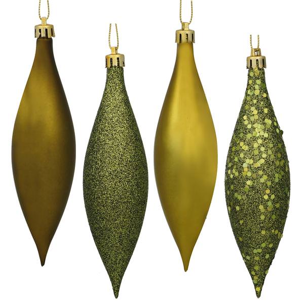 5.5" Olive Shiny Matte Glitter Sequin Drop Ornament (8 pack)