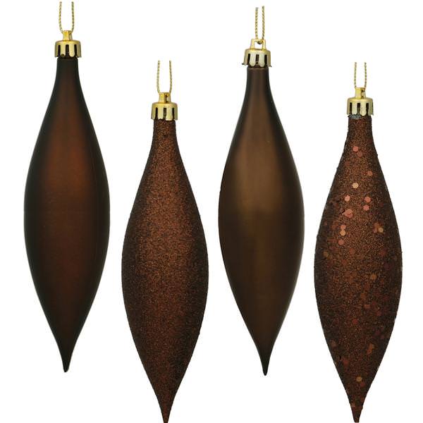 5.5" Chocolate 4 Assorted Finish Drop Ornament (8 pack)
