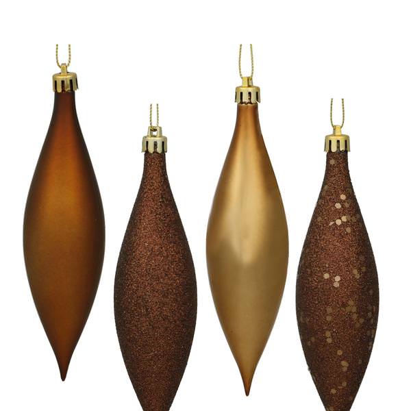 5.5" Mocha Shiny Matte Glitter Sequin Drop Ornament (8 pack)
