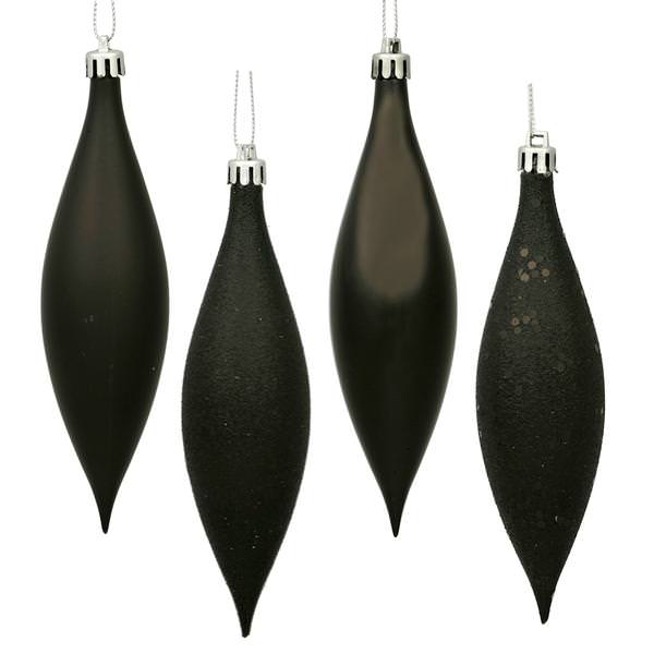5.5" Black Shiny Matte Glitter Sequin Drop Ornament (8 pack)