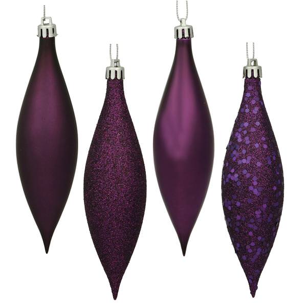 5.5" Plum Shiny Matte Glitter Sequin Drop Ornament (8 pack)