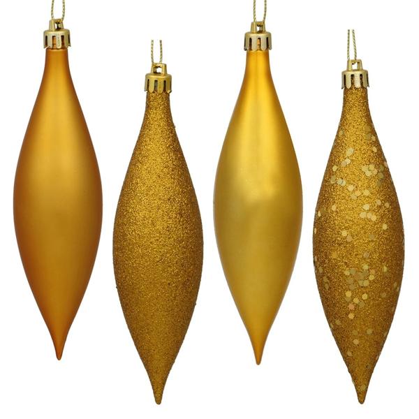 5.5" Antique Gold Shiny Matte Glitter Sequin Drop Ornament (8 pack)