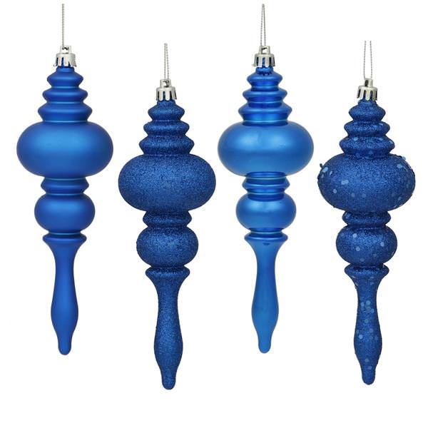 7" Blue Shiny Matte Glitter Sequin Finial Ornament (8 pack)