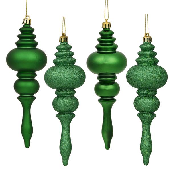 7" Green Shiny Matte Glitter Sequin Finial Ornament (8 pack)