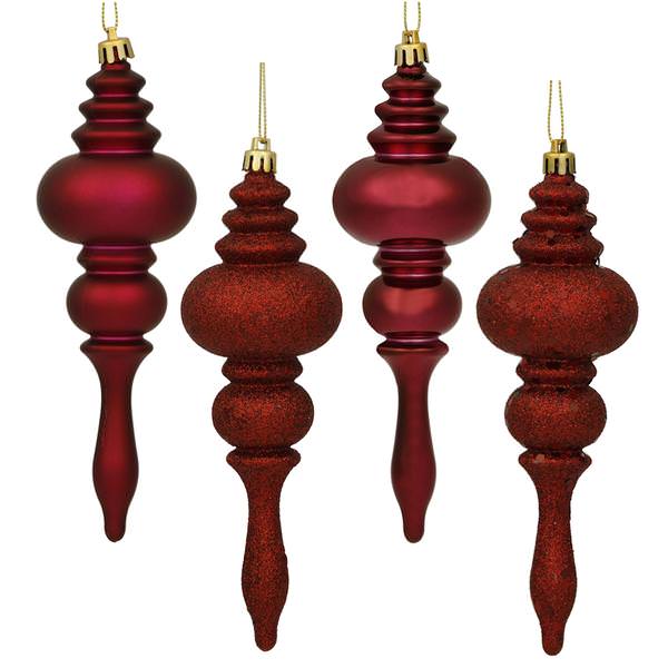 7" Burgundy Shiny Matte Glitter Sequin Finial Ornament (8 pack)