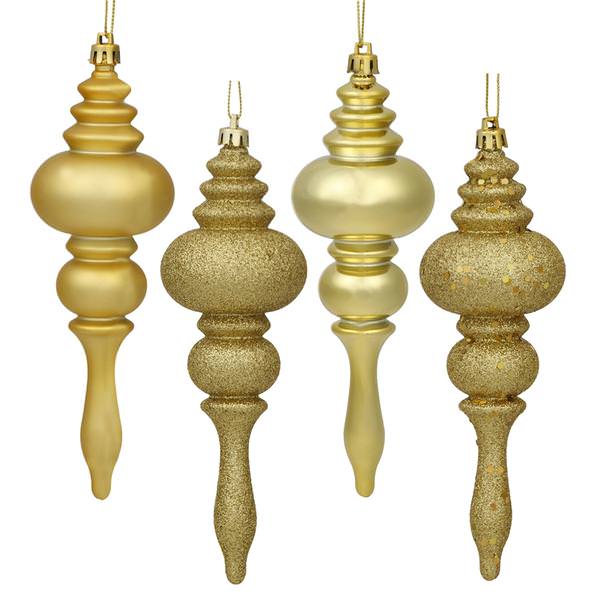 7" Gold Shiny Matte Glitter Sequin Finial Ornament (8 pack)
