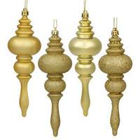 Vickerman 7" Gold Shiny Matte Glitter Sequin Finial Ornament (8 pack)