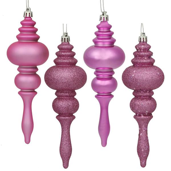 7" Orchid Shiny Matte Glitter Sequin Finial Ornament (8 pack)