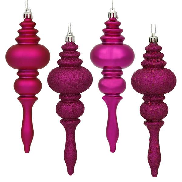 7" Magenta Shiny Matte Glitter Sequin Finial Ornament (8 pack)