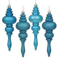 View 7" Turquoise Shiny Matte Glitter Sequin Finial Ornament (8 pack)