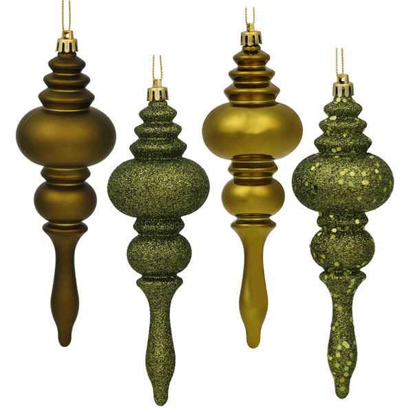 7" Olive Shiny Matte Glitter Sequin Finial Ornament (8 pack)