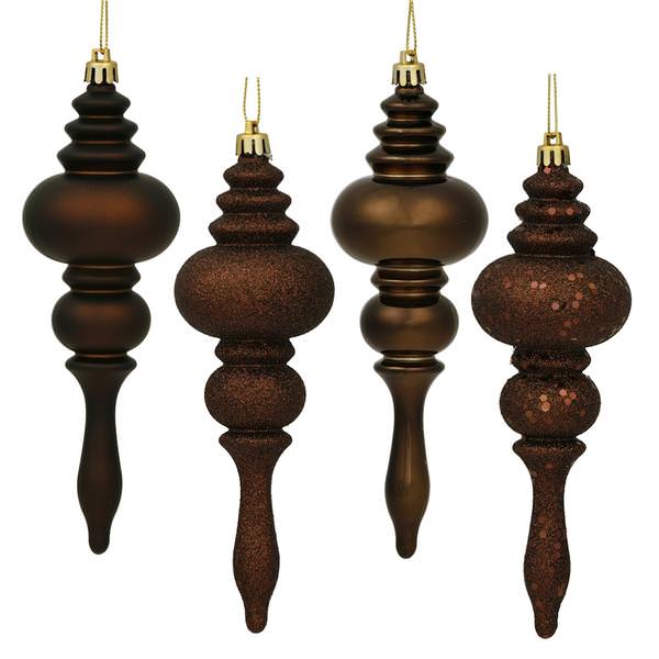 7" Chocolate Shiny Matte Glitter Sequin Finial Ornament (8 pack)