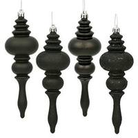 View 7" Black Shiny Matte Glitter Sequin Finial Ornament (8 pack)