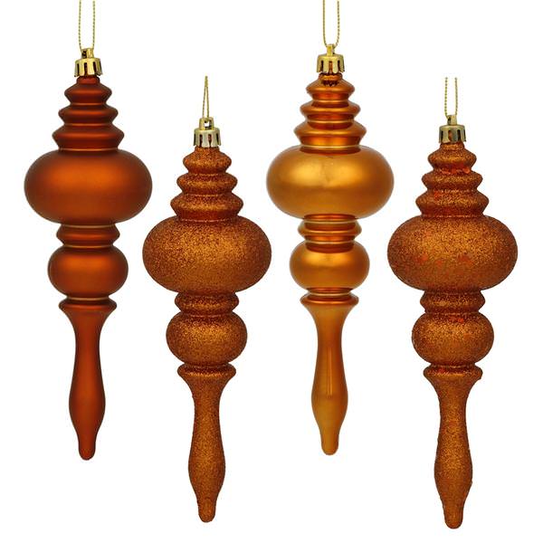 7" Burnished Orange Shiny Matte Glitter Sequin Finial Ornament (8 pack)