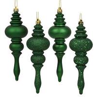 Vickerman 7" Emerald Shiny Matte Glitter Sequin Finial Ornament (8 pack)
