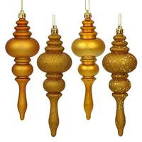 View 7" Antique Gold Shiny Matte Glitter Sequin Finial Ornament (8 pack)