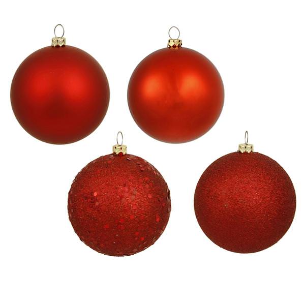 4" Red Shiny Matte Glitter Sequin Ball Ornament (12 pack)