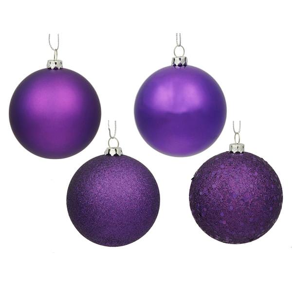 4" Purple Shiny Matte Glitter Sequin Ball Ornament (12 pack)
