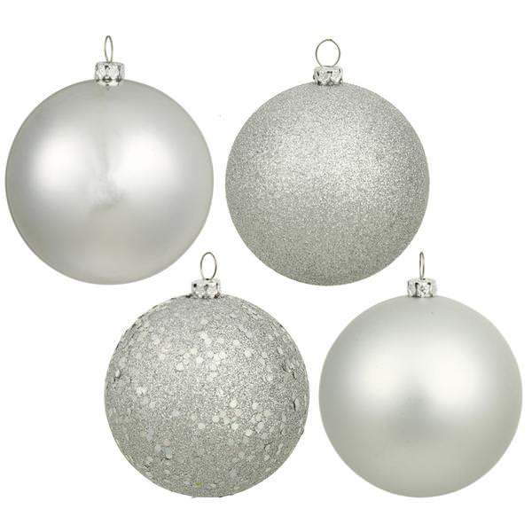 4" Silver Shiny Matte Glitter Sequin Ball Ornament (12 pack)