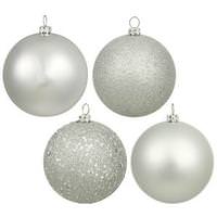 View 4" Silver Shiny Matte Glitter Sequin Ball Ornament (12 pack)