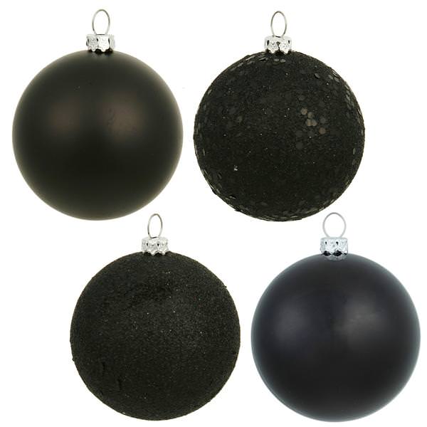 4" Black Shiny Matte Glitter Sequin Ball Ornament (12 pack)