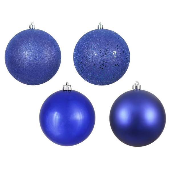 4" Cobalt Shiny Matte Glitter Sequin Ball Ornament (12 pack)