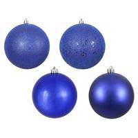 View 4" Cobalt Shiny Matte Glitter Sequin Ball Ornament (12 pack)