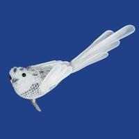 Vickerman 8" White Beaded Bird Ornament with Clip