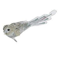 Vickerman 8" Silver Beaded Bird Ornament with Clip