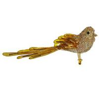 Vickerman 8" Gold Beaded Bird Ornament with Clip