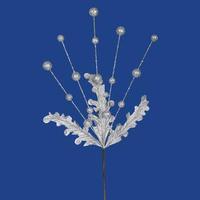 Vickerman 20" Silver Sparkle Berry Leaf Spray