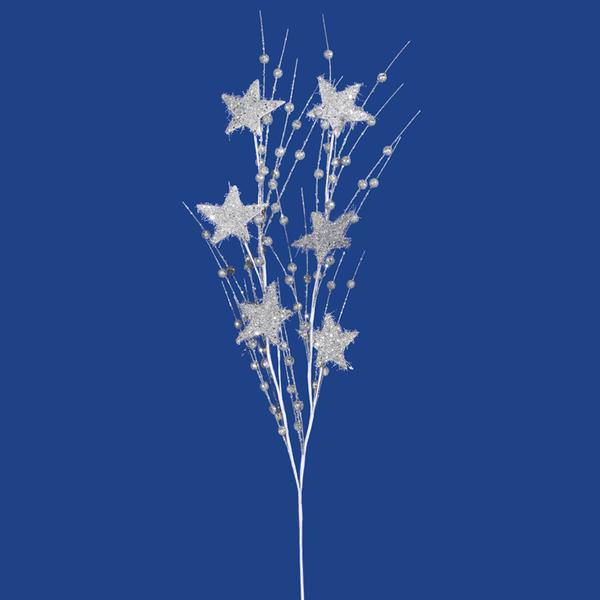 34" Silver Sparkle Berry Star Spray