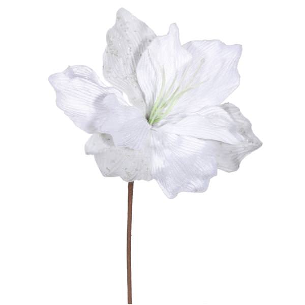 16" White Sparkle Amaryllis Pick