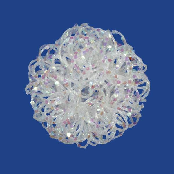 3.5" White Sparkle Curly Ball Ornament
