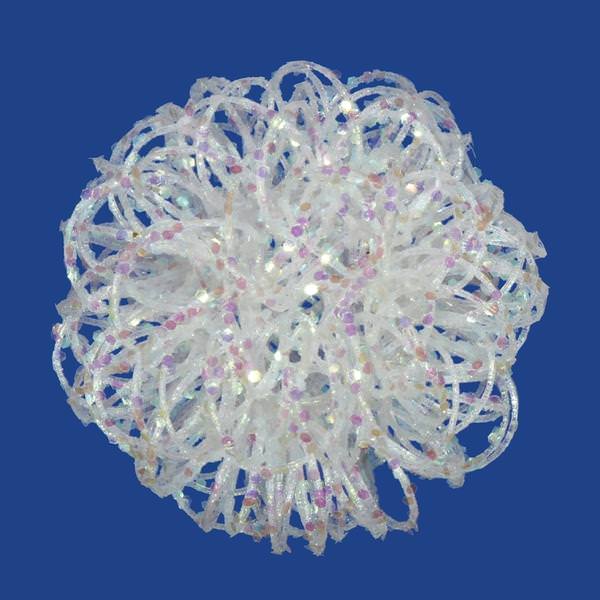 4.75" White Sparkle Curly Ball Ornament