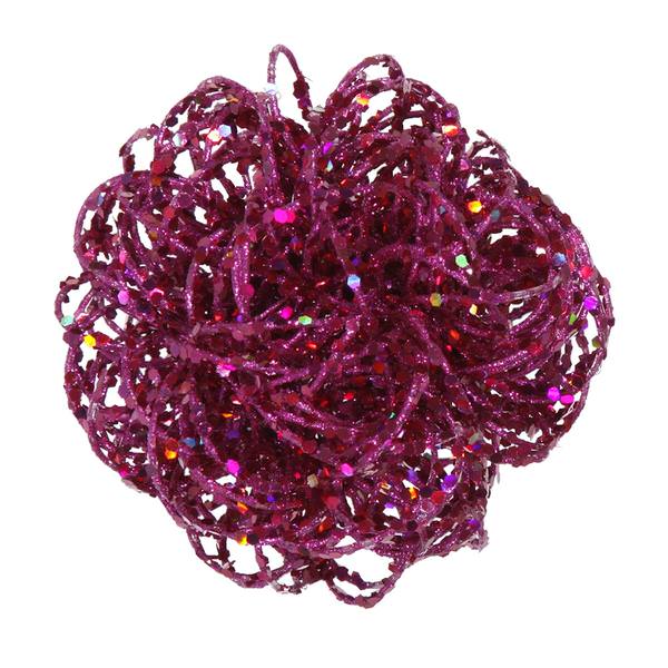 4.75" Cerise Sparkle Curly Ball Ornament