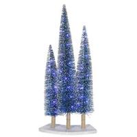 Vickerman 16" 24" 20" Blue & Silver Glitter Pine Tree Set 72 Blue LED Lights