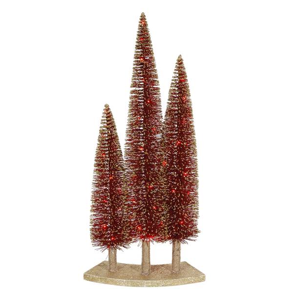 16" 24" 20" Red & Gold Glitter Pine Tree Set 72 Red LED Lights