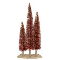 Vickerman 16" 24" 20" Red & Gold Glitter Pine Tree Set 72 Red LED Lights