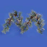 Vickerman 9' x 14" Artificial Iced Pine Berry / Holly Garland
