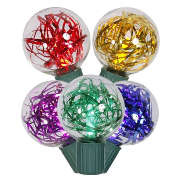 25 Light 25' G40 Candelabra Screw Base Green Wire Multi-Color Tinsel LED String